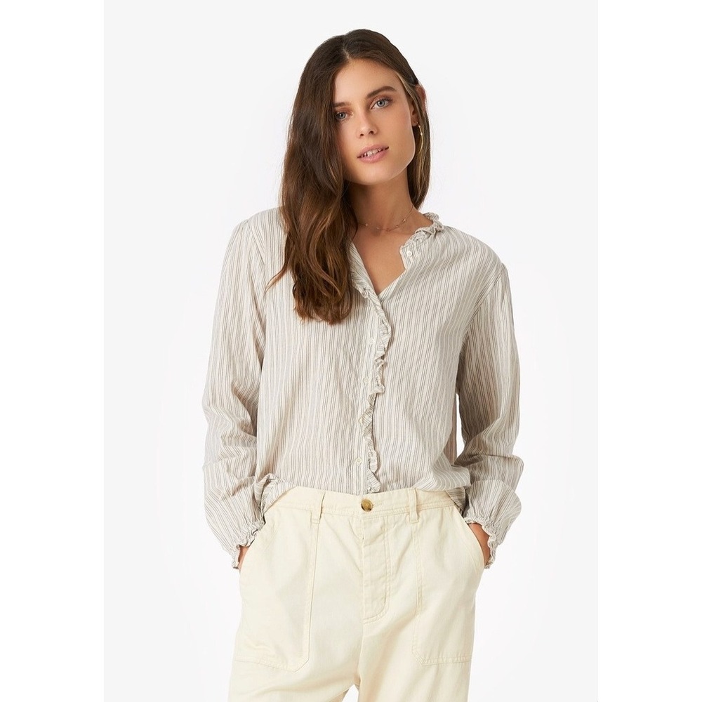 Xirena Ivory Stripe Ruffle Blouse 100% Cotton Romantic Coastal Boho Chic Medium